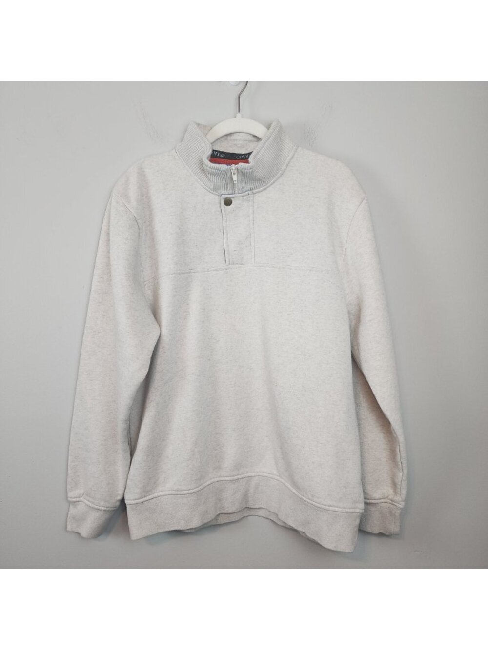Orvis Mens Quarter-Zip Pullover Sweatshirt M Beige Cotton Blend